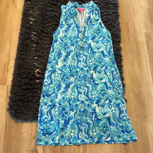 Lilly Pulitzer Azlynn Dress in Sea Glass Aqua Seeing Double - Picture 2 of 7